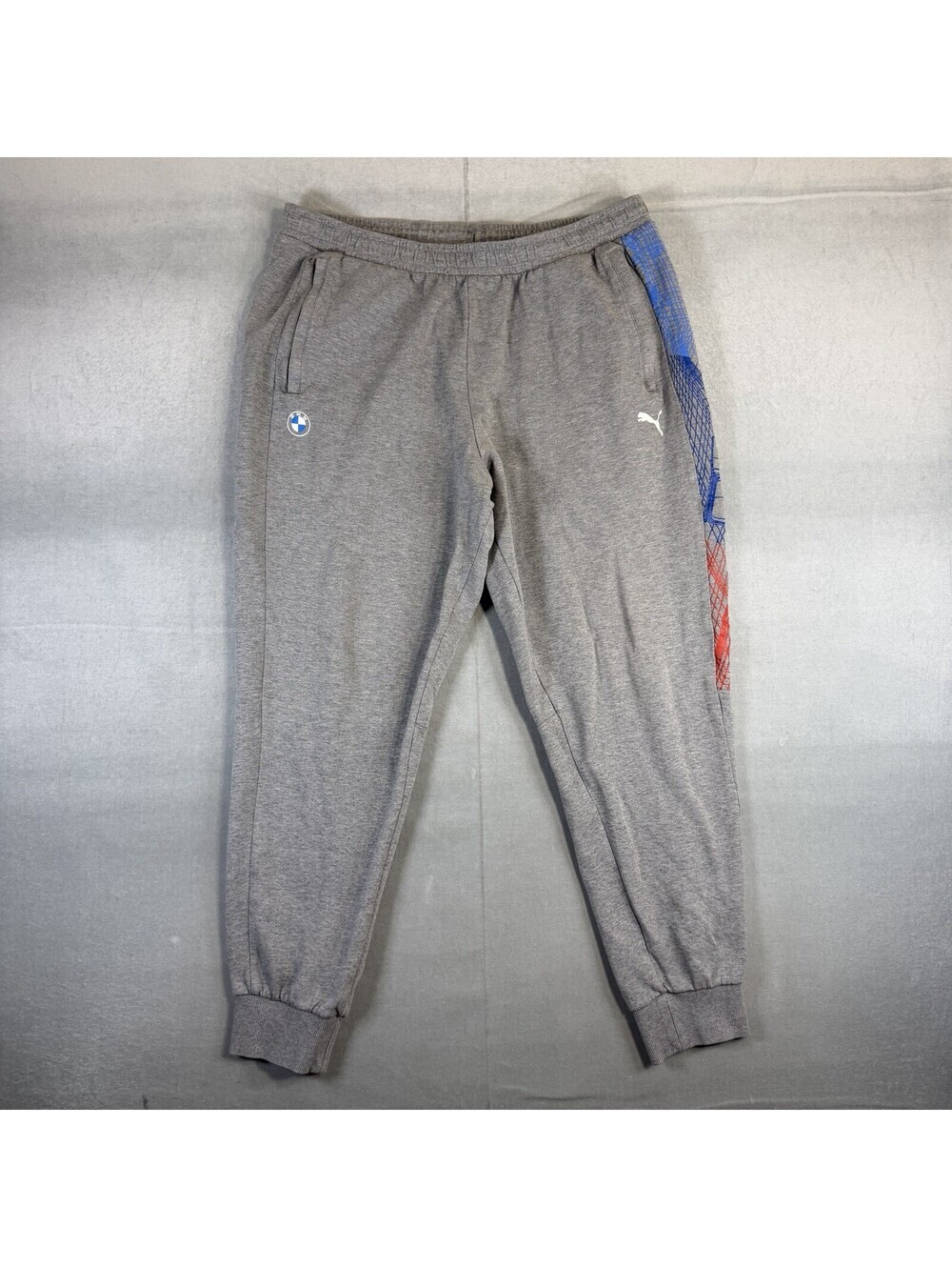 Puma BMW Motorsport Jogger Sweatpants Men XL Gray Knit Racing Pants Drawstring